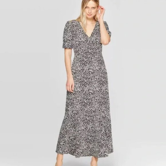 Who What Wear Dresses & Skirts - Who What Wear Black White Polka Dot Maxi V Neck Short Sleeve Dress NW NWOT 4X